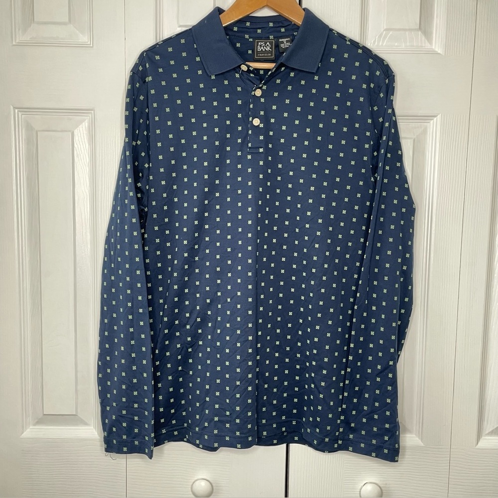 Jos. A. Bank Shirt Mens M Traveler Navy Blue Geometric Traditional Fit Polo NWOT
